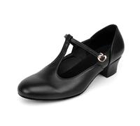 Asyusyu Chaussures de danse noires avec barre en T et talon bas pour femme, Noir mat, 37.5 EU