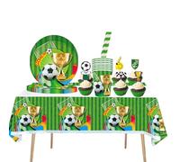 Aszaui 43 Pièce Decoration Anniversaire Football,Anniversaire Football Garçon,Vaisselle Anniversaire Football Assiettes,Pailles,Tasse,Nappe,pour 10 invités
