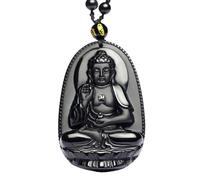 ASZHQUXIUAS Collier Feng Shui en jade pour femmes et hommes Collier pendentif Bouddha en obsidienne naturelle, amulette porte-bonheur, bijou fantaisie, 32 x 50 mm, 1 pièce