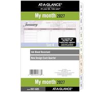 AT-A-GLANCE Recharge pour planificateur 2027, mensuel, 14 x 21,6 cm, taille de bureau 4, à onglets, feuilles mobiles à 7 anneaux, blocs non lignés, nature (061-685-27)