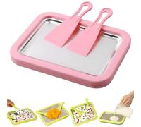 At-Home Kit de machine à crème glacée DIY avec plateau de congélation rapide et 2 grattoirs pour yaourt, sorbet et desserts familiaux créatifs (rose)