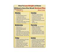 At Home No Equipment Weekly Weight Loss Workout Poster Full Body Exercise Routine Fat Burning Fitness Guide Canvas Wall Art for Home Gym Decor(Framed,08x12inch(20x30cm))