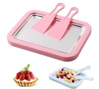 At-Home Rolled Ice Cream Kit, Portable Rolled Ice Cream Maker, Instant Freeze Plate with 2 Scrapers, Diy Homemade ce ream Tray, Stainless Steel olled ce ream Tray (Pink)