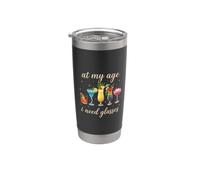 At My Age I Need Glasses Funny Wine Lover Day Drinking Joke Gobelet isotherme en acier inoxydable double paroi