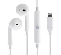 AT&T Écouteurs filaires Lightning avec microphone intégré et commandes musicales en ligne pour Apple iPhone et iPad (47 pouces, blanc)