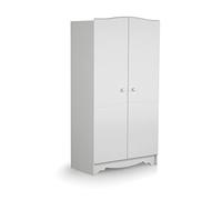AT4 - Armoire enfant 2 portes en bois MARELLE Blanc 96 x 51 x 176 cm|1 penderie, de 7 étagères dont 4 sont réglables, et d'un rangement inférieur