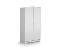 AT4 - Armoire enfant 2 portes en bois MARELLE Blanc 96 x 51 x 176 cm|1 penderie, de 7 étagères dont 4 sont réglables, et d'un rangement inférieur