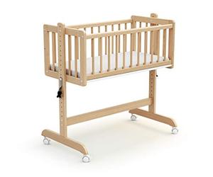 AT4 - Berceau Cododo Essentiel Hêtre Verni | Berceau 5 en 1 |Bois Massif | Lit bébé avec Matelas | Réglable en Hauteur | 80x40cm | Transfomable et évolutif | Bureau Junior, Coffre à Jouets et Banc