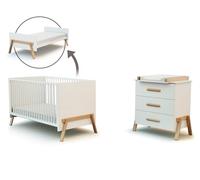 AT4 - Chambre bébé évolutive Duo 3 tiroirs en bois CANAILLE 70 x 140 cm | Commode à langer 3 tiroirs avec plan à langer amovible inclus