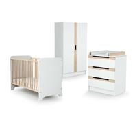 AT4 - Chambre bébé lit, commode à langer et armoire Blanc et Hêtre Verni Carrousel Blanc et Hêtre Verni - Taille unique