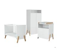 AT4 - Chambre bébé lit, meuble à langer et armoire Blanc et Hêtre Verni Blanc et Hêtre Verni - Taille unique