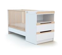 AT4 - Combiné lit bébé évolutif en bois CARROUSEL Blanc et Hêtre Verni 60 x 120 cm Blanc et Hêtre Verni - Taille unique