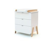 AT4 - Commode à langer 3 tiroirs en bois PIRATE Blanc et Hêtre|Plan à langer amovible inclus|79 x 66 x 84,5 cm|Pour chambre bébé