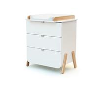 AT4 - Commode à langer 3 tiroirs en bois PIRATE Blanc et Hêtre|Plan à langer amovible inclus|79 x 66 x 84,5 cm|Pour chambre bébé