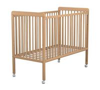 AT4 - Lit bébé Coulissant 60x120 Essentiel Bois verni| Sommier réglable 3 hauteurs |4 Roues multidirectionnelles avec Frein