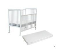 AT4 - Lit bébé coulissant en bois avec matelas ESSENTIEL Blanc 60 x 120 cm