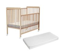 AT4 - Lit bébé coulissant en bois avec matelas ESSENTIEL Hêtre Verni 60 x 120 cm