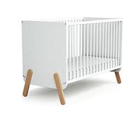 AT4 - Lit bébé en bois 60x120 PIRATE Blanc et Hêtre, sommier à lattes réglable 3 positions