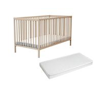 AT4 - Lit bébé en bois avec matelas ESSENTIEL Hêtre Brut 70 x 140 cm