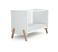 AT4 - Lit bébé en bois 60x120 PIRATE Blanc et Hêtre, sommier à lattes réglable 3 positions