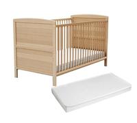 AT4 - Lit bébé évolutif avec matelas ESSENTIEL en bois 70 x 140 cm | 144 x 74 x 86,5 cm | Matelas 70x140 cm inclus | Sommier réglable 3 hauteurs (Beige)