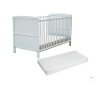 WEBABY - Lit bébé évolutif en bois avec matelas ESSENTIEL Blanc 70 x 140 cm | Sommier à lattes réglable 3 hauteurs | Transformable en lit junior