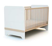 AT4 - Lit bébé évolutif en bois 70 x 140 cm CARROUSEL Blanc et Hêtre Verni