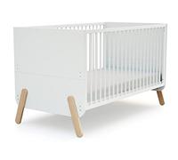AT4 - Lit bébé évolutif en bois 70 x 140 cm PIRATE Blanc et Hêtre Verni