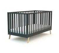 AT4 - Lit bébé évolutif en bois KASA Gris Graphite 70 x 140 cm | 146 x 74,5 x 83 cm | Sommier réglable 3 hauteurs | Échelle amovible | Transformable en lit junior