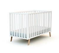 AT4 - Lit bébé évolutif en Bois KASA Blanc 60 x 120 cm| 125,5 x 64 x 81,5 cm | Sommier à Lattes réglable 3 hauteurs