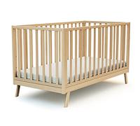 AT4 - Lit bébé évolutif en bois KASA Hêtre Verni 70 x 140 cm | 146 x 74,5 x 83 cm | Sommier réglable 3 hauteurs | Échelle amovible | Transformable en lit junior