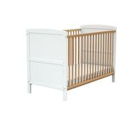 AT4 - Lit bébé évolutif en bois 60 x 120 ESSENTIEL Blanc et Hêtre Verni | 124 x 64 x 86,5 cm | Lit transformable en lit junior