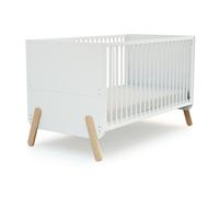 AT4 - Lit bébé évolutif en bois 70 x 140 cm PIRATE Blanc et Hêtre Verni