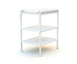 At4 Table à Langer à Roulettes avec 2 Étagères Laqué Blanc