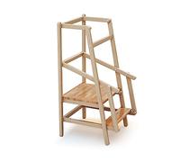 AT4 - Tour d'Observation ESSENTIEL Hêtre verni | Tour d'apprentissage en bois 100 x 97 x 164,5 cm | réglable 2 hauteurs | Marche d'accès et rampe de sécurité | Marche d'accès