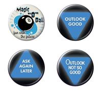 Ata-Boy Magic 8 Ball Lot de 4 boutons à collectionner 3,2 cm, Métal, Sans pierre précieuse