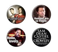 Ata-Boy Supernatural Lot de 4 boutons de collection Sam, Dean, Castie et Citations 3,2 cm
