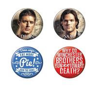 Ata-Boy Supernatural Lot de 4 boutons de collection Sam, Dean et Citations 3,2 cm