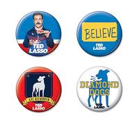 Ata-Boy Ted Lasso Lot de 4 boutons et 1 bouton sous licence officielle, Métal, Sans pierre précieuse