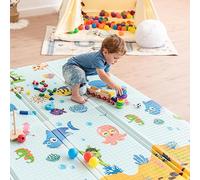 ATAA Tapis de Jeu pour bébés 180x200x1.5cm, Tapis en Mousse XXL pour Enfant, Tapis d'éveil Pliable, Sol en XPE pour bébé Reversible, Tapis de Protection Lavable pour bébé (Skyfish)