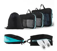 Atacama Lot de 6 cubes de compression de qualité supérieure : fermeture éclair et double poches, sacs de rangement avec compression pour sac à dos et valise - Noir