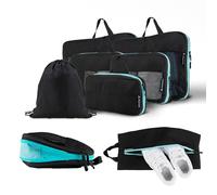 Atacama Lot de 8 cubes de compression de qualité supérieure : fermeture éclair et double poches, sacs de rangement avec compression pour sac à dos et valise - Noir