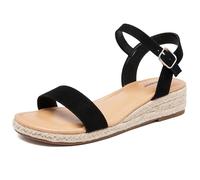 Ataiwee Sandales à talon compensé à plateforme pour femmes,Sandales Espadrilles Habillées d'Été à Bride de Cheville et Bout Ouvert,Noir,43 EU,2507001