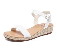Ataiwee Sandales à talon compensé à plateforme pour femmes,Sandales Espadrilles Habillées d'Été à Bride de Cheville et Bout Ouvert,Blanc,41 EU,2507001