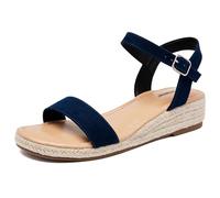 Ataiwee Sandales à talon compensé à plateforme pour femmes,Sandales Espadrilles Habillées d'Été à Bride de Cheville et Bout Ouvert,Bleu,40 EU,2507001