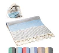 ATANI Serviette de plage turque surdimensionnée en 100 % coton, séchage rapide, pour voyage, pique-nique, camping, yoga et piscine, 180 x 99,1 cm, gris et turquoise
