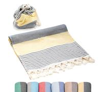 ATANI Serviette de Plage Turque surdimensionnée en 100% Coton, séchage Rapide, pour Voyage, Pique-Nique, Camping, Yoga et Piscine, 180 x 99 cm, Noir et Jaune
