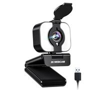 Atatat Webcam 2K pour PC avec microphone, lumière et protection de la vie privée, caméra Web pour ordinateur de bureau/ordinateur portable/moniteur/Mac, caméra d'ordinateur USB autofocus pour zoom