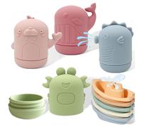 ATAUSD Jouet de Bain Bébé, 9 Pièces Jouet Bébé , Bath Toy, Baby Silicone Bathtub Toy, Bathtub Toy, Boat, Water Toy with Storage Bag, Gifts for Baby Toddlers