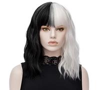 ATAYOU® Perruque Synthétique Courte Cosplay Noir Blanc Résistant à La Chaleur Perruque d'Halloween Avec Bang 14 Pouces Avec Perruque(Style E)
